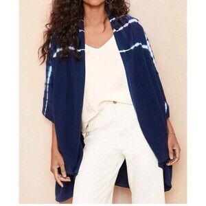 Garnet Hill Cashmere Ruana Kimono Sleeve ROOMY Sweater Navy Medium oversized